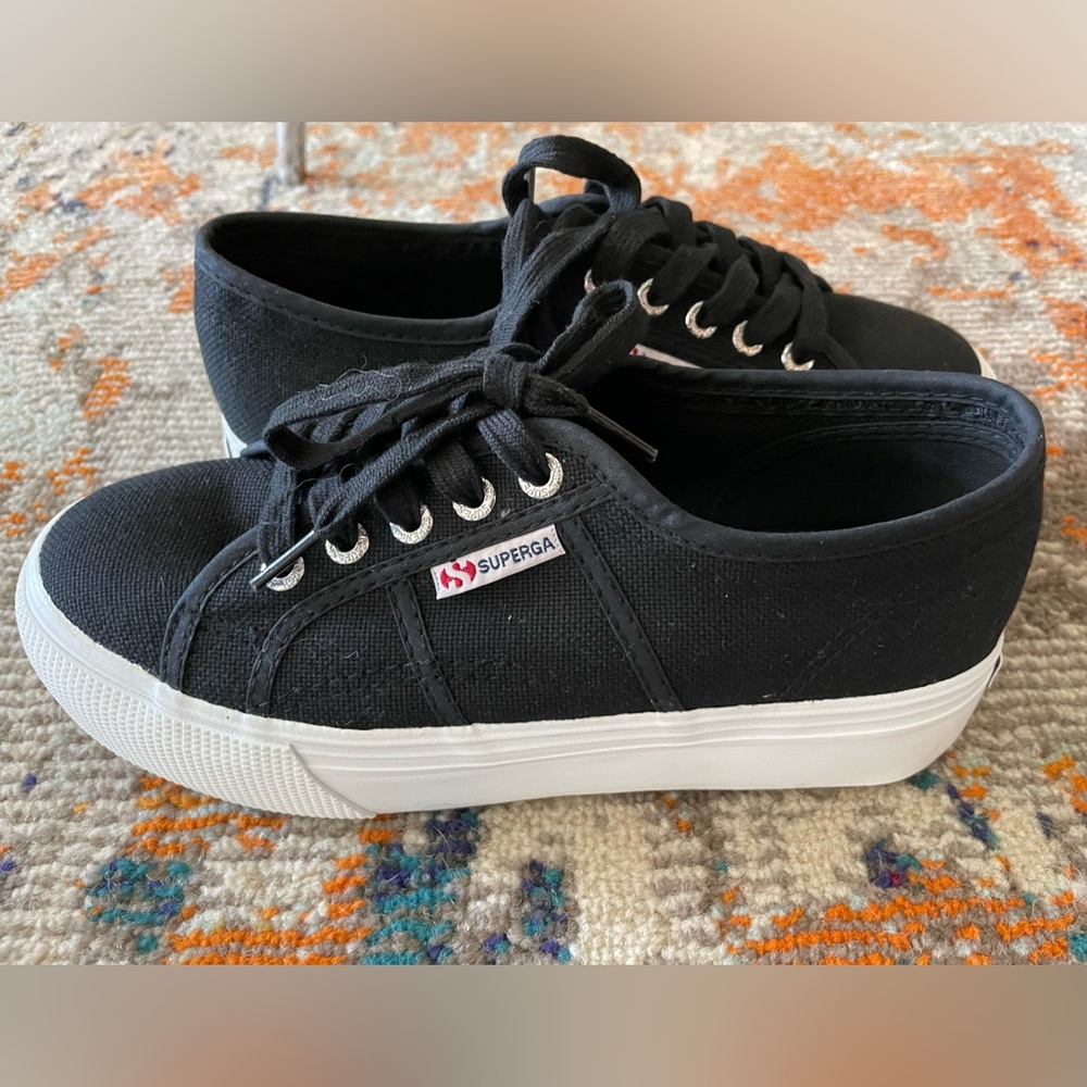 Superga 2790 Platform Sneaker Black like new very minimal wear 7.5 38